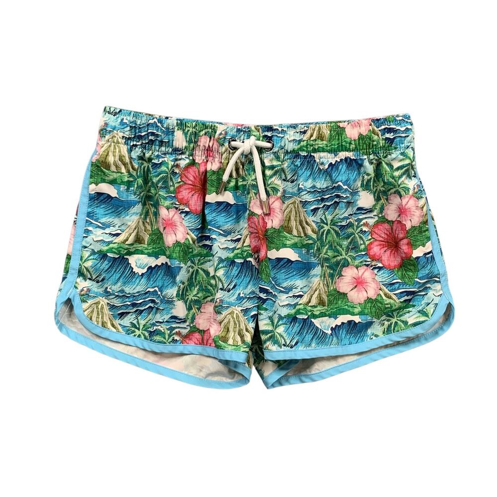 Franks Shorts Women M Medium Oahu Floral Print Tropical Hibiscus Swim Drawstring